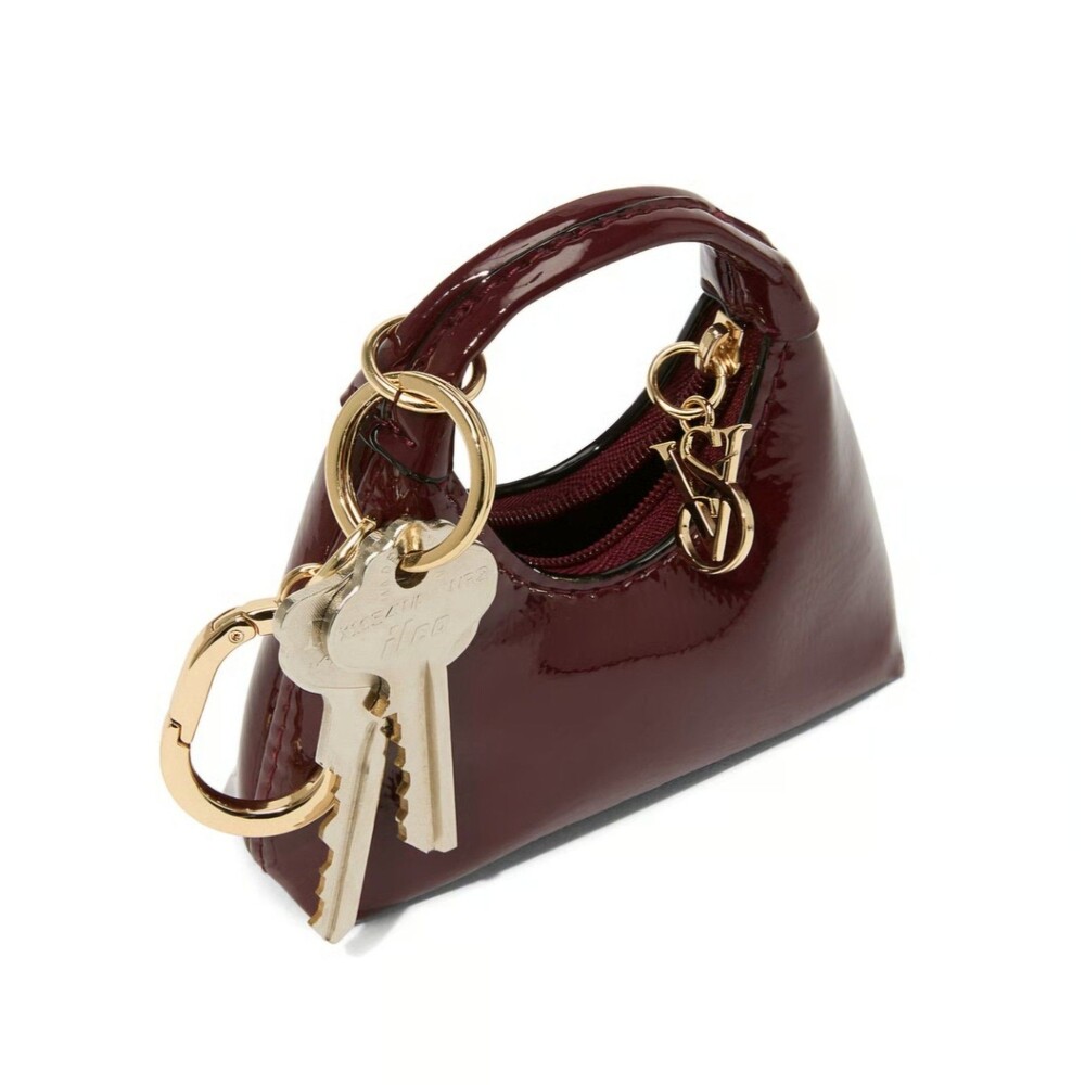 VICTORIA'S SECRET Icon Micro Bag Charm Keychain Sangria Burgundy Red Patent New